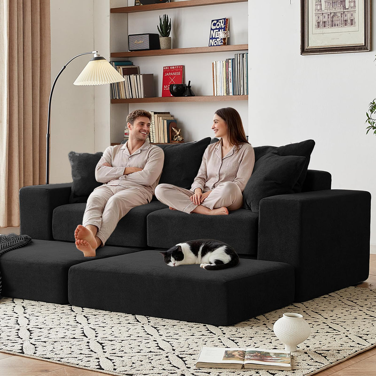Modular Sectional Loveseat Cloud Sofa, Grey, 79''x68.8''x25.6'' Boneless Couch with Ottoman, Modern Sleeper Sofa for Customizable Living Spaces, L-Shape Chaise Modular Couch, No Assembly
