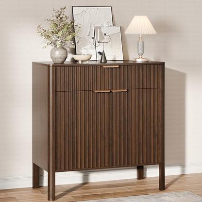 Fluted Buffet Cabinet Accent with Doors & Drawer 31" Walnut | Anti-tipping Design, Scratch & Water-resistant, Pre-drilled Easy Assembly Versatile for Kitchen, Entryway & Living Room