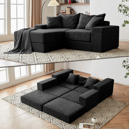 Modular Sectional Loveseat Cloud Sofa, Grey, 79''x68.8''x25.6'' Boneless Couch with Ottoman, Modern Sleeper Sofa for Customizable Living Spaces, L-Shape Chaise Modular Couch, No Assembly