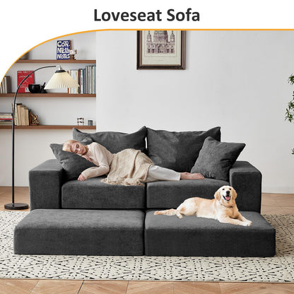 Modular Sectional Loveseat Cloud Sofa, Grey, 79''x68.8''x25.6'' Boneless Couch with Ottoman, Modern Sleeper Sofa for Customizable Living Spaces, L-Shape Chaise Modular Couch, No Assembly