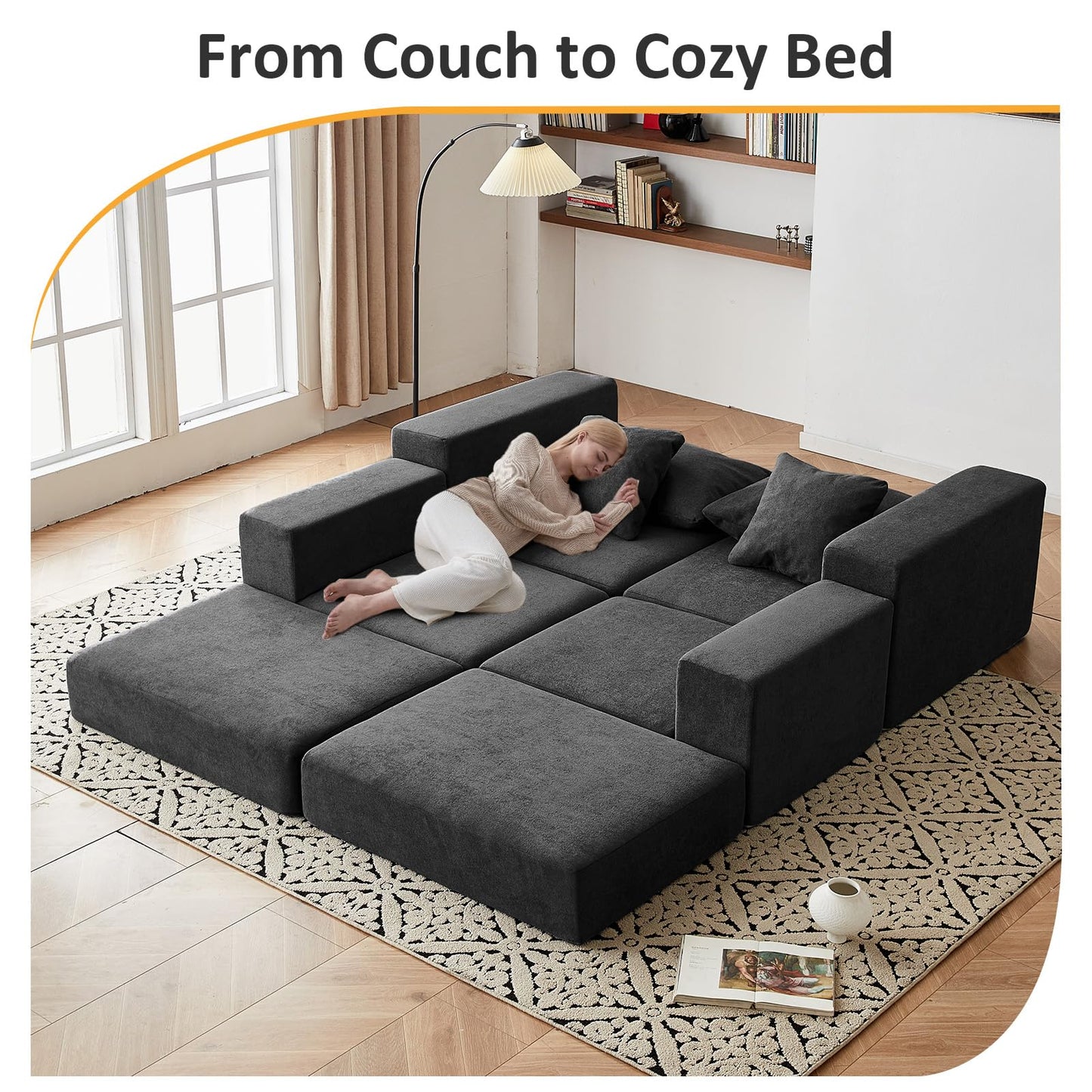 Modular Sectional Loveseat Cloud Sofa, Grey, 79''x68.8''x25.6'' Boneless Couch with Ottoman, Modern Sleeper Sofa for Customizable Living Spaces, L-Shape Chaise Modular Couch, No Assembly