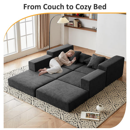 Modular Sectional Loveseat Cloud Sofa, Grey, 79''x68.8''x25.6'' Boneless Couch with Ottoman, Modern Sleeper Sofa for Customizable Living Spaces, L-Shape Chaise Modular Couch, No Assembly