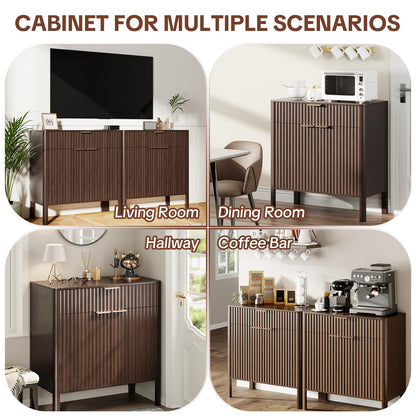 Fluted Buffet Cabinet Accent with Doors & Drawer 31" Walnut | Anti-tipping Design, Scratch & Water-resistant, Pre-drilled Easy Assembly Versatile for Kitchen, Entryway & Living Room