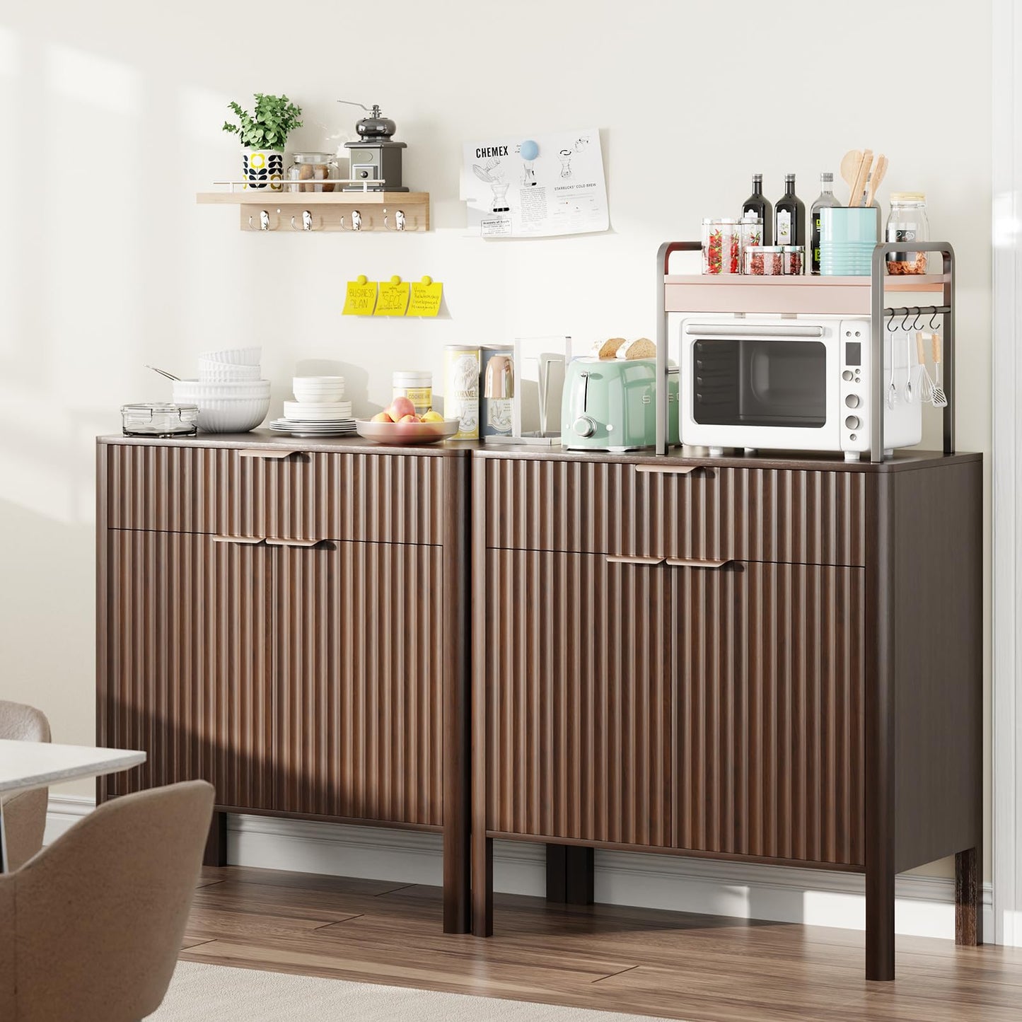 Fluted Buffet Cabinet Accent with Doors & Drawer 31" Walnut | Anti-tipping Design, Scratch & Water-resistant, Pre-drilled Easy Assembly Versatile for Kitchen, Entryway & Living Room