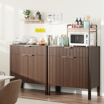 Fluted Buffet Cabinet Accent with Doors & Drawer 31" Walnut | Anti-tipping Design, Scratch & Water-resistant, Pre-drilled Easy Assembly Versatile for Kitchen, Entryway & Living Room
